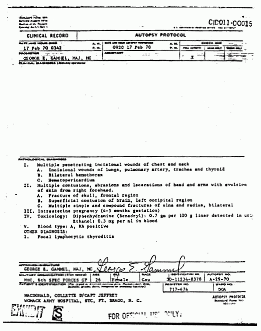 Death certificate and autopsy report of Colette MacDonald, p. 2 of 13