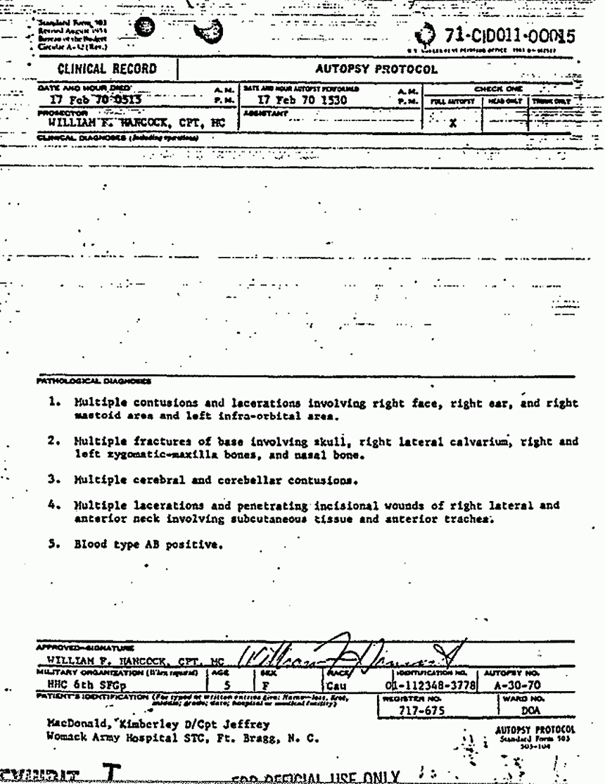 Death certificate and autopsy report of Kimberley MacDonald, p. 2 of 13