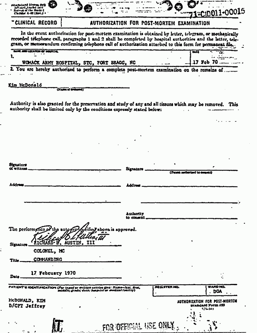 Death certificate and autopsy report of Kimberley MacDonald, p. 12 of 13