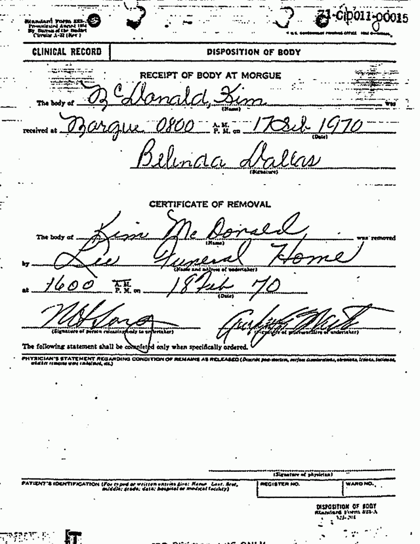 Death certificate and autopsy report of Kimberley MacDonald, p. 13 of 13