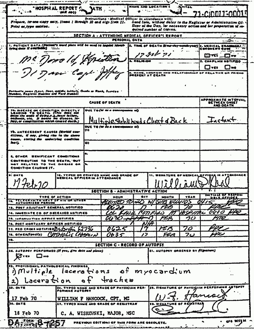 Death certificate and autopsy report of Kristen MacDonald, p. 10 of 14