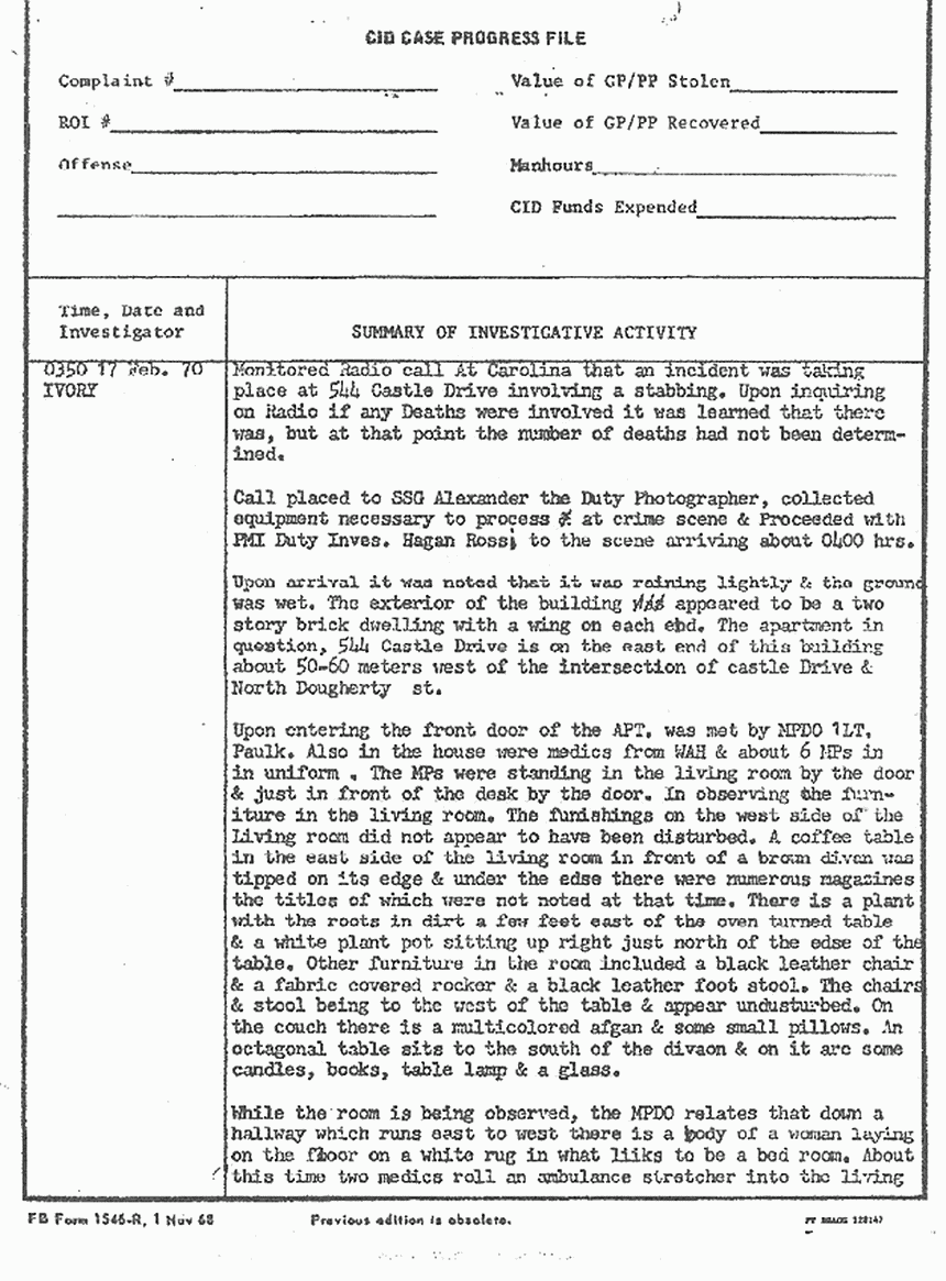 February 17, 1970: Case Progress File, p. 1 of 4