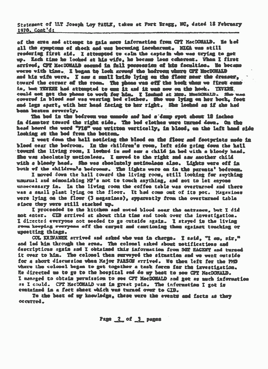 February 18, 1970: Statement of Lt. Joseph Paulk, p. 2 of 3