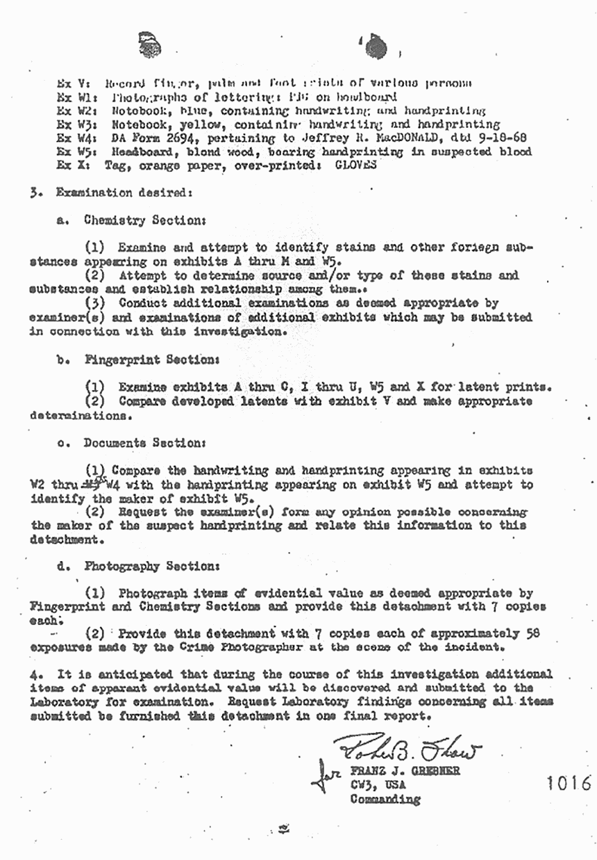 February 21, 1970: Letter from Robert Shaw and Franz Grebner re: Request for Laboratory Examination, p. 2 of 2