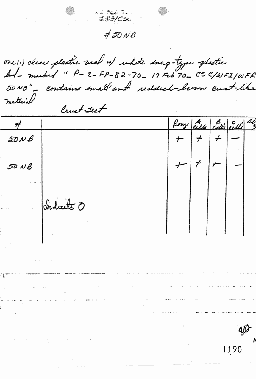 February 23, 1970: Notes of Janice Glisson (CID) re: evidence examined by Glisson, Larry Flinn and Craig Chamberlain, p. 3 of 8