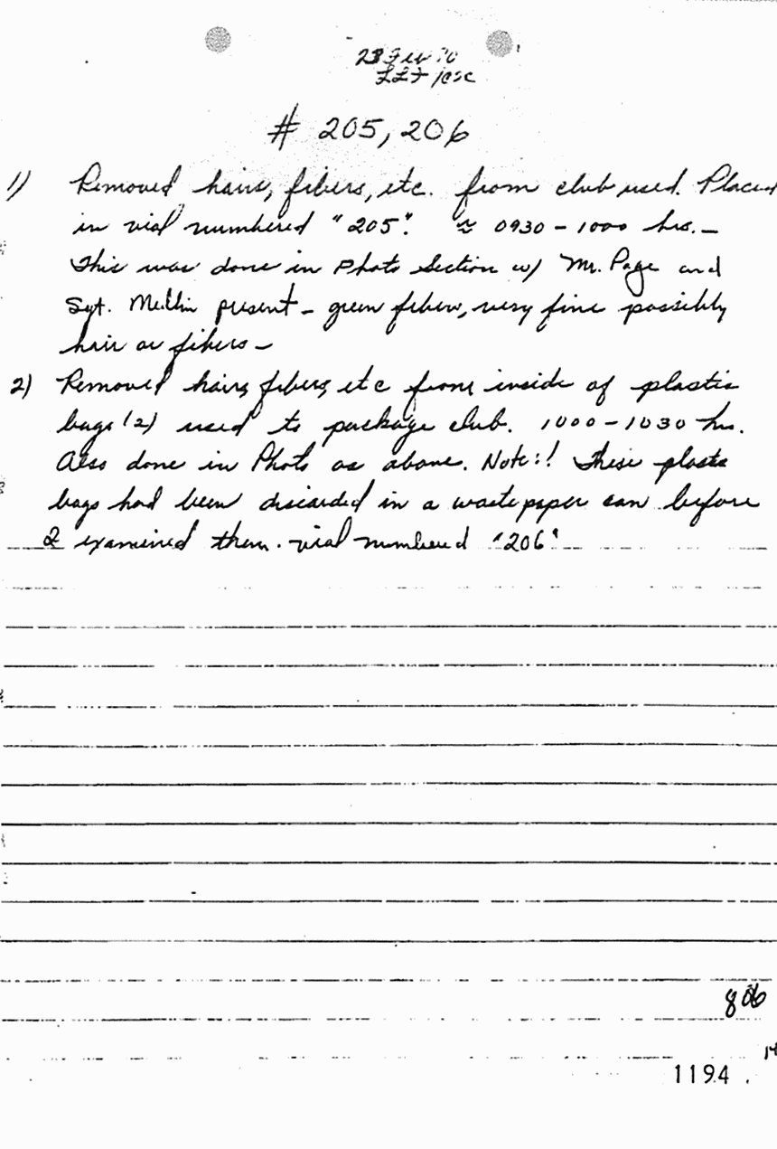 February 23, 1970: Notes of Janice Glisson (CID) re: evidence examined by Glisson, Larry Flinn and Craig Chamberlain, p. 4 of 8
