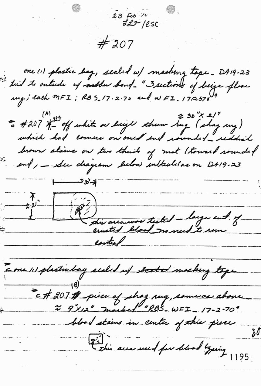 February 23, 1970: Notes of Janice Glisson (CID) re: evidence examined by Glisson, Larry Flinn and Craig Chamberlain, p. 5 of 8
