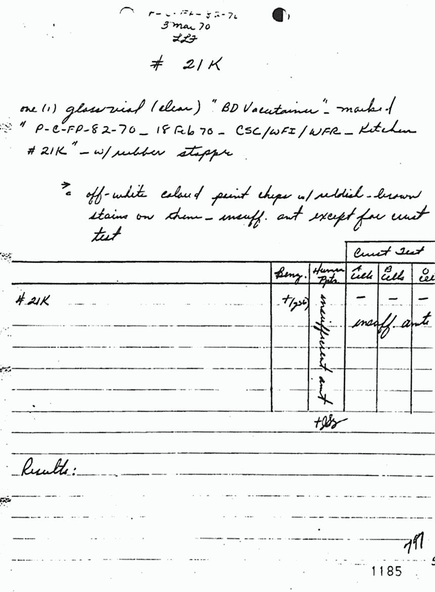 March 3, 1970: Notes of Janice Glisson (CID) re: evidence examined by Larry Flinn (CID), p. 3 of 5