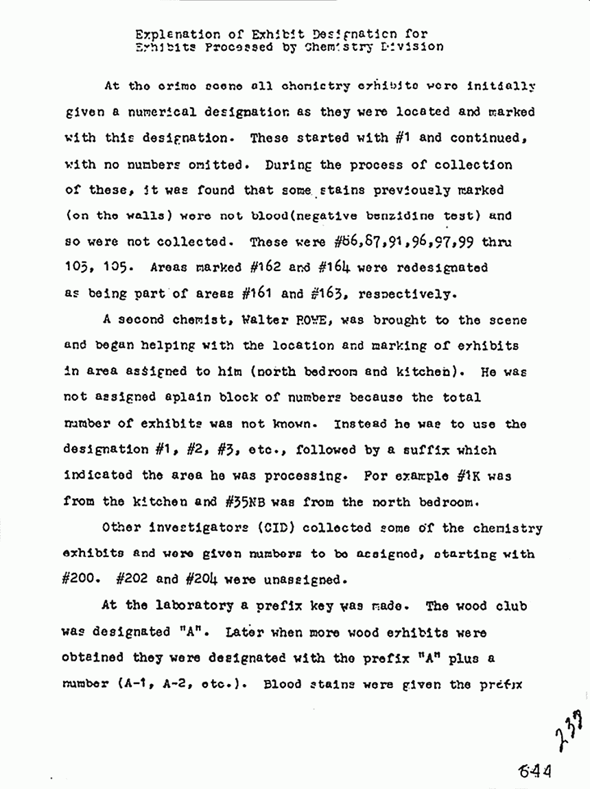 April 6, 1970: Explanation of Exhibit Designation for Exhibits Processed by Chemistry Division, p. 1 of 4