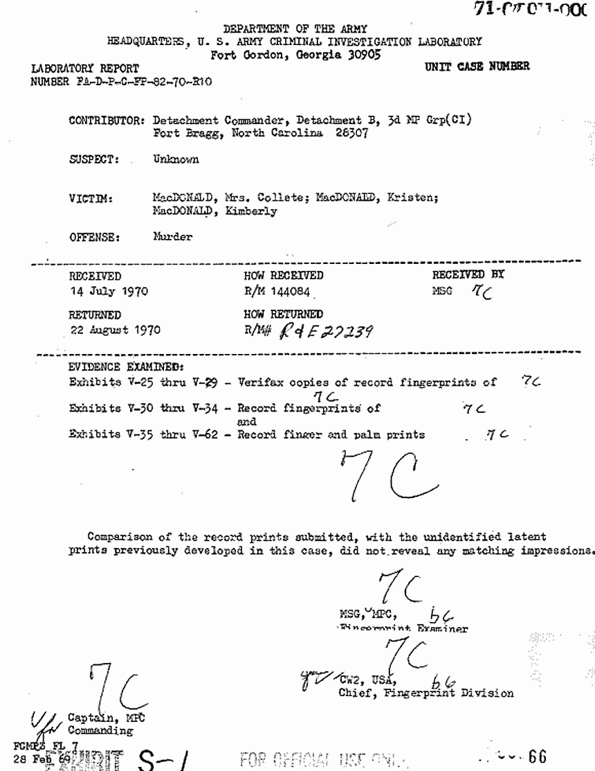 August 22, 1970: USACIL Report FA-D-P-C-FP-82-70-R10