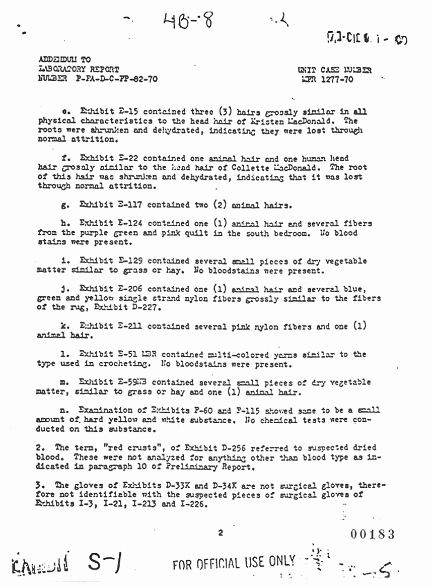 September 4, 1970: USACIL Report P-FA-D-C-FP-82-70 (Addendum), p. 2 of 3