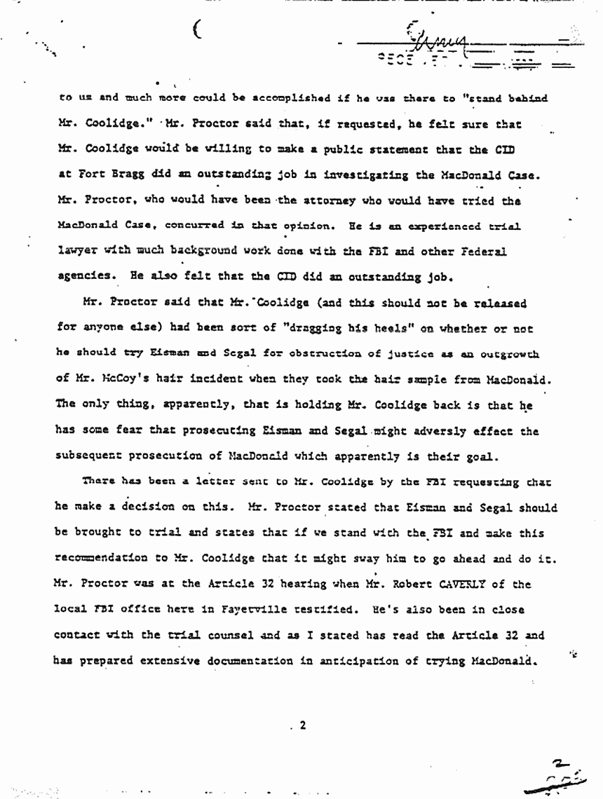 December 31, 1970: Telephone conversation between Mr. Bidwell and Sgt. Wilson re: statements of James Proctor, p. 2 of 4