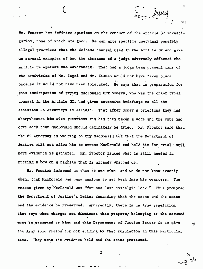 December 31, 1970: Telephone conversation between Mr. Bidwell and Sgt. Wilson re: statements of James Proctor, p. 3 of 4