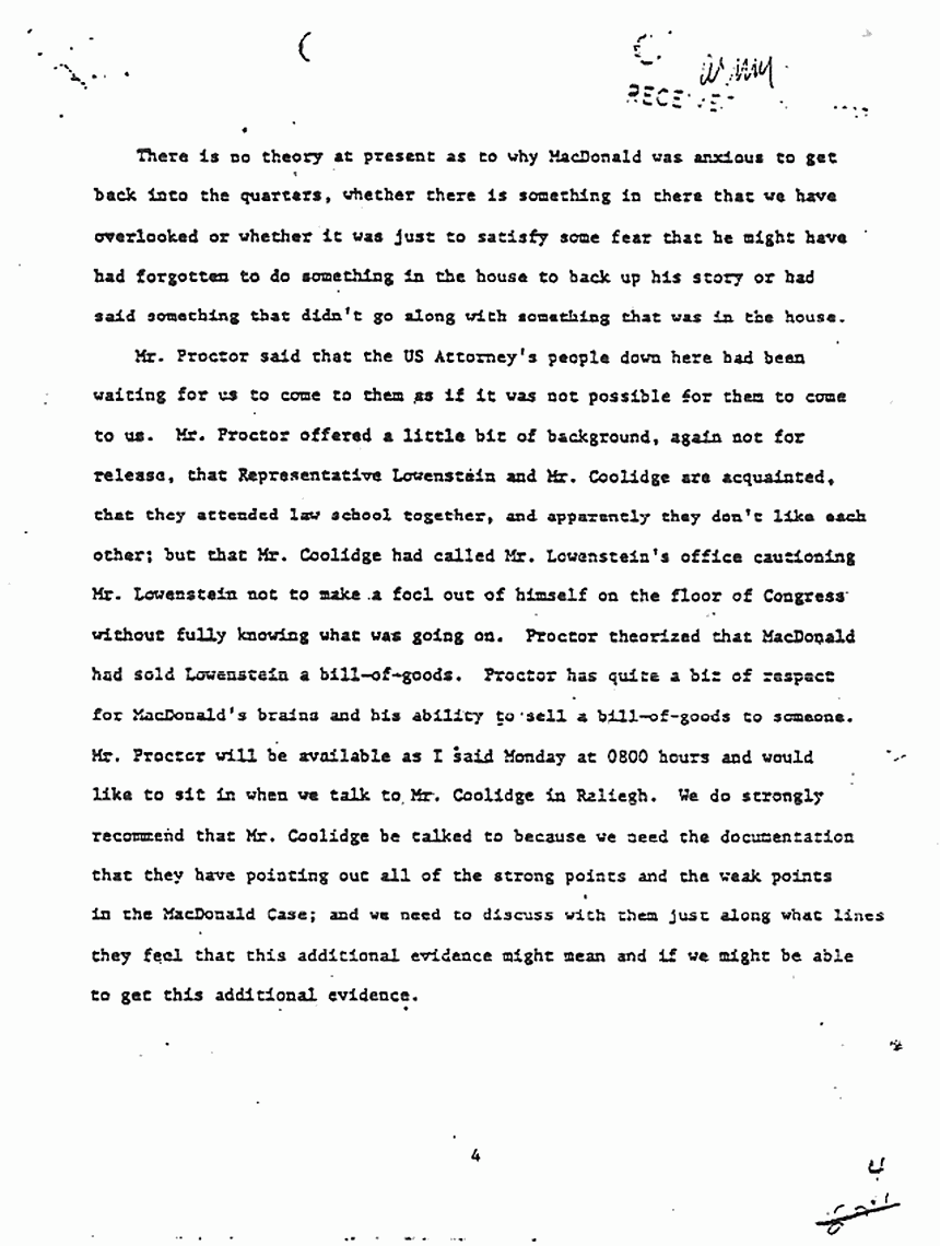 December 31, 1970: Telephone conversation between Mr. Bidwell and Sgt. Wilson re: statements of James Proctor, p. 4 of 4