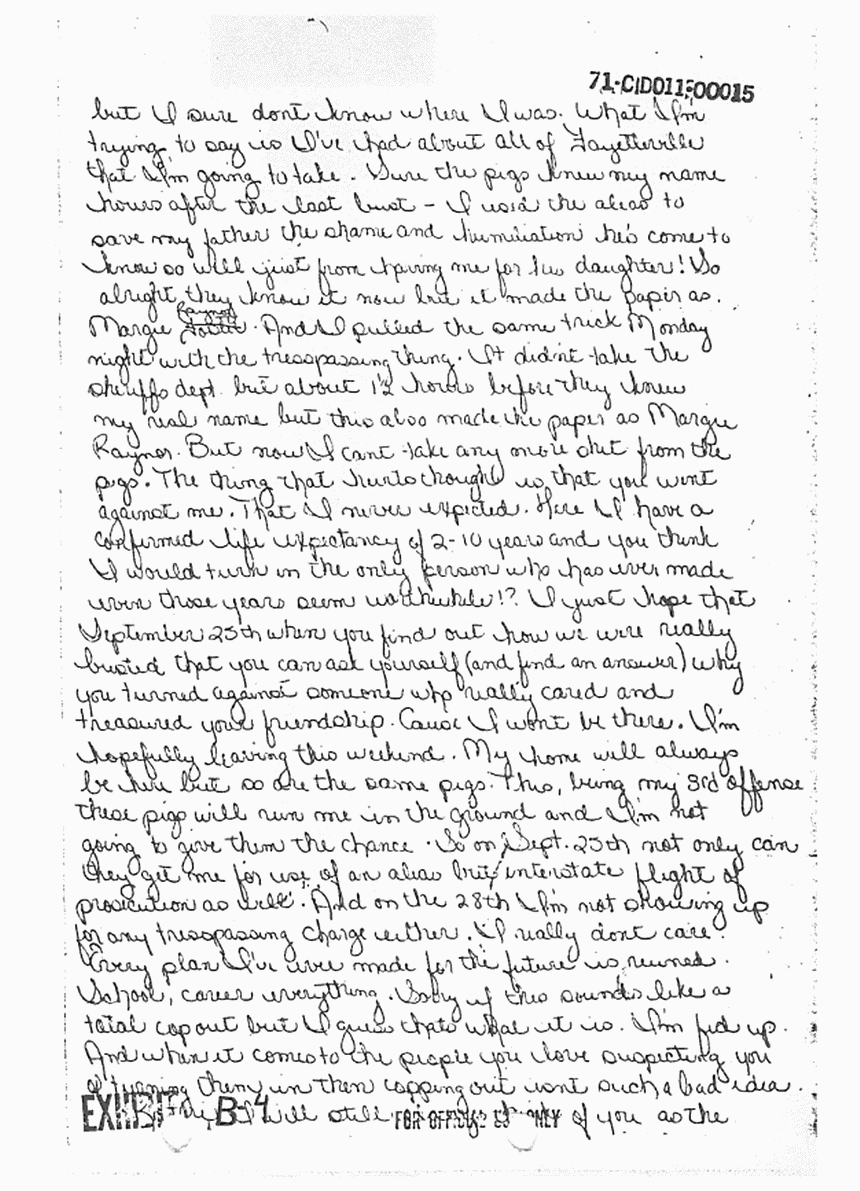 Circa 1970: Letter from Helena Stoeckley to Kathy Smith, p. 2 of 4
