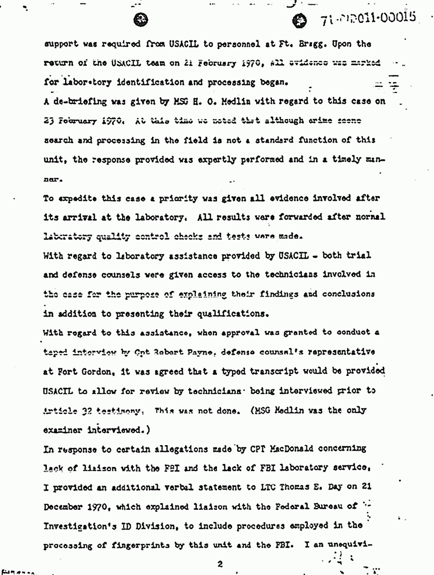 Jan. 15, 1971: USACIL Report FA-D-P-C-FP-82-70: Version 1 of letter from Cpt. Joel Leson to USACIDA re: review of report, p. 2 of 3