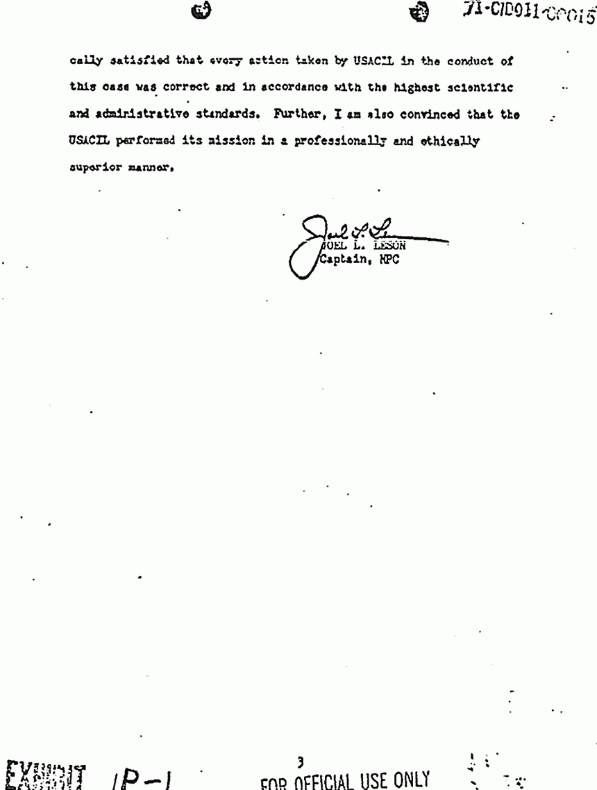 Jan. 15, 1971: USACIL Report FA-D-P-C-FP-82-70: Version 1 of letter from Cpt. Joel Leson to USACIDA re: review of report, p. 3 of 3