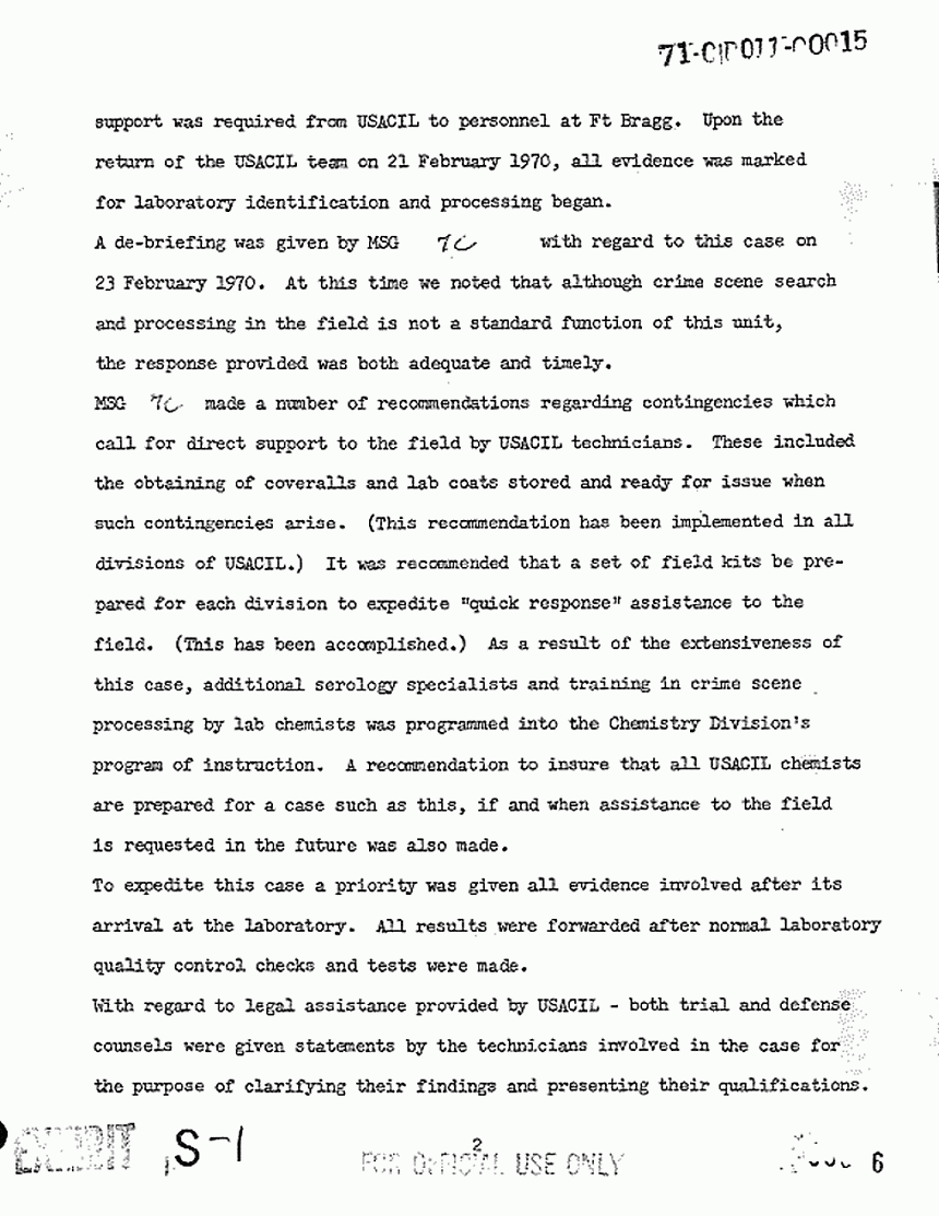 Jan. 15, 1971: USACIL Report FA-D-P-C-FP-82-70: Version 2 of letter from Cpt. Joel Leson to USACIDA re: review of report, p. 2 of 3