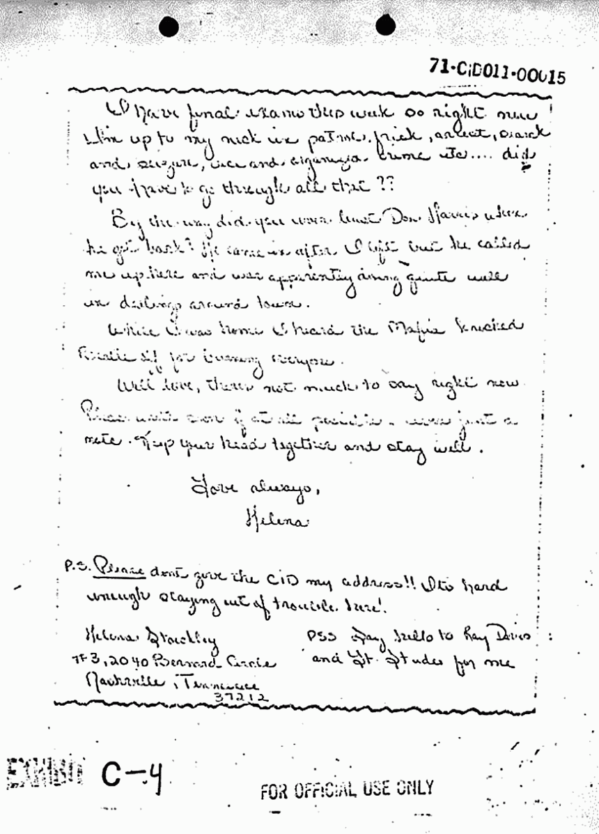 January 20, 1971: Letter from Helena Stoeckley to Prince Beasley, p. 2 of 3