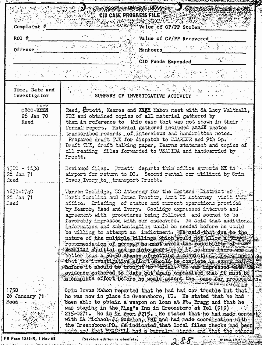 January 26, 1971: Case Progress File
