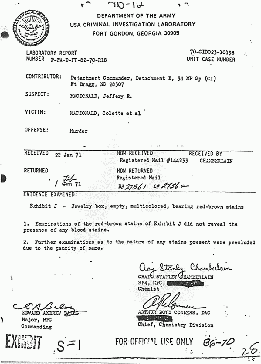 February 1, 1971: USACIL Report P-FA-D-FP-82-70-R18