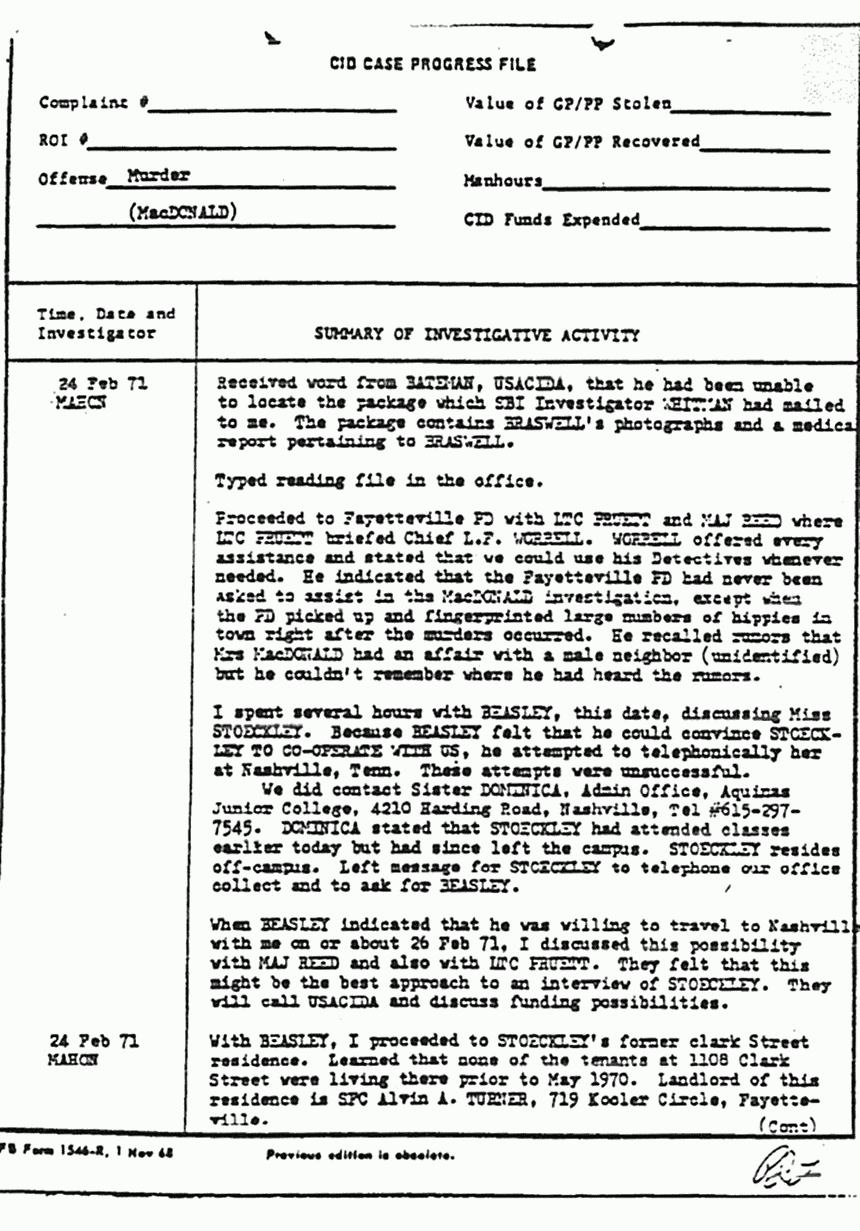 February 24, 1971: Case Progress File excerpts, p. 2 of 2