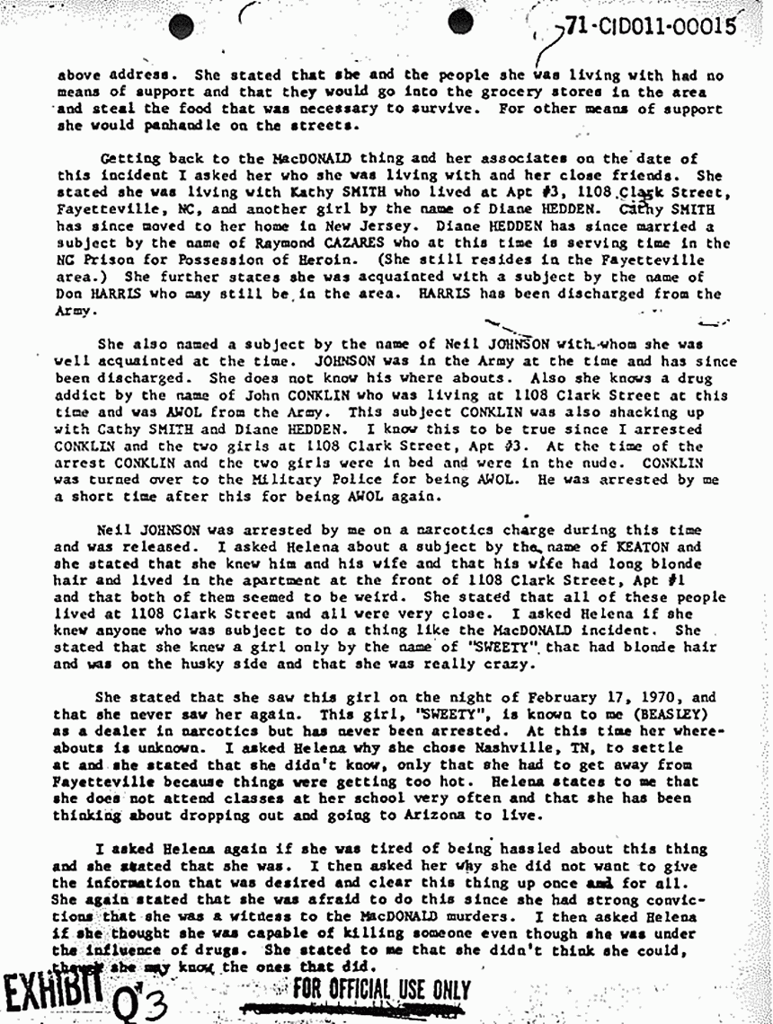 March 1, 1971: Statement of Prince Beasley re: interview of Helena Stoeckley, p. 2 of 4