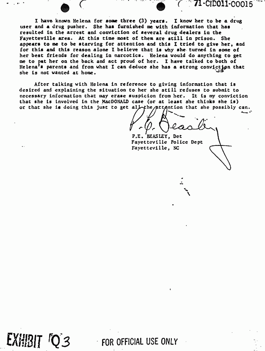 March 1, 1971: Statement of Prince Beasley re: interview of Helena Stoeckley, p. 4 of 4