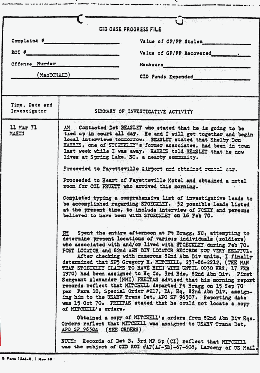 March 11, 1971: Case Progress File, p. 1 of 2