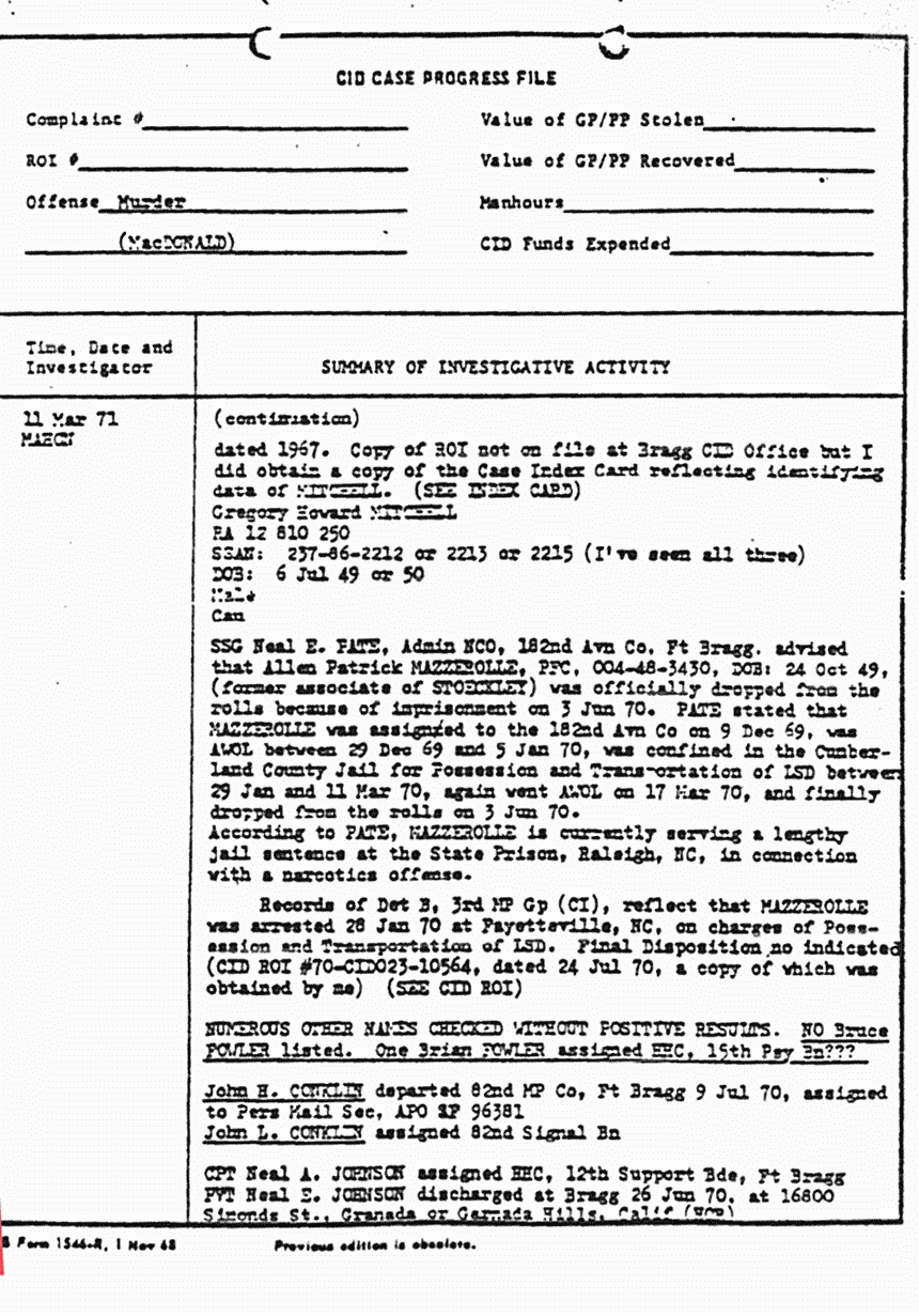 March 11, 1971: Case Progress File, p. 2 of 2