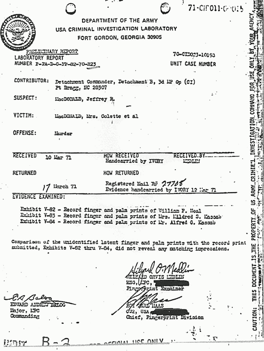 March 17, 1971: USACIL Report P-FA-D-C-FP-82-70-R23