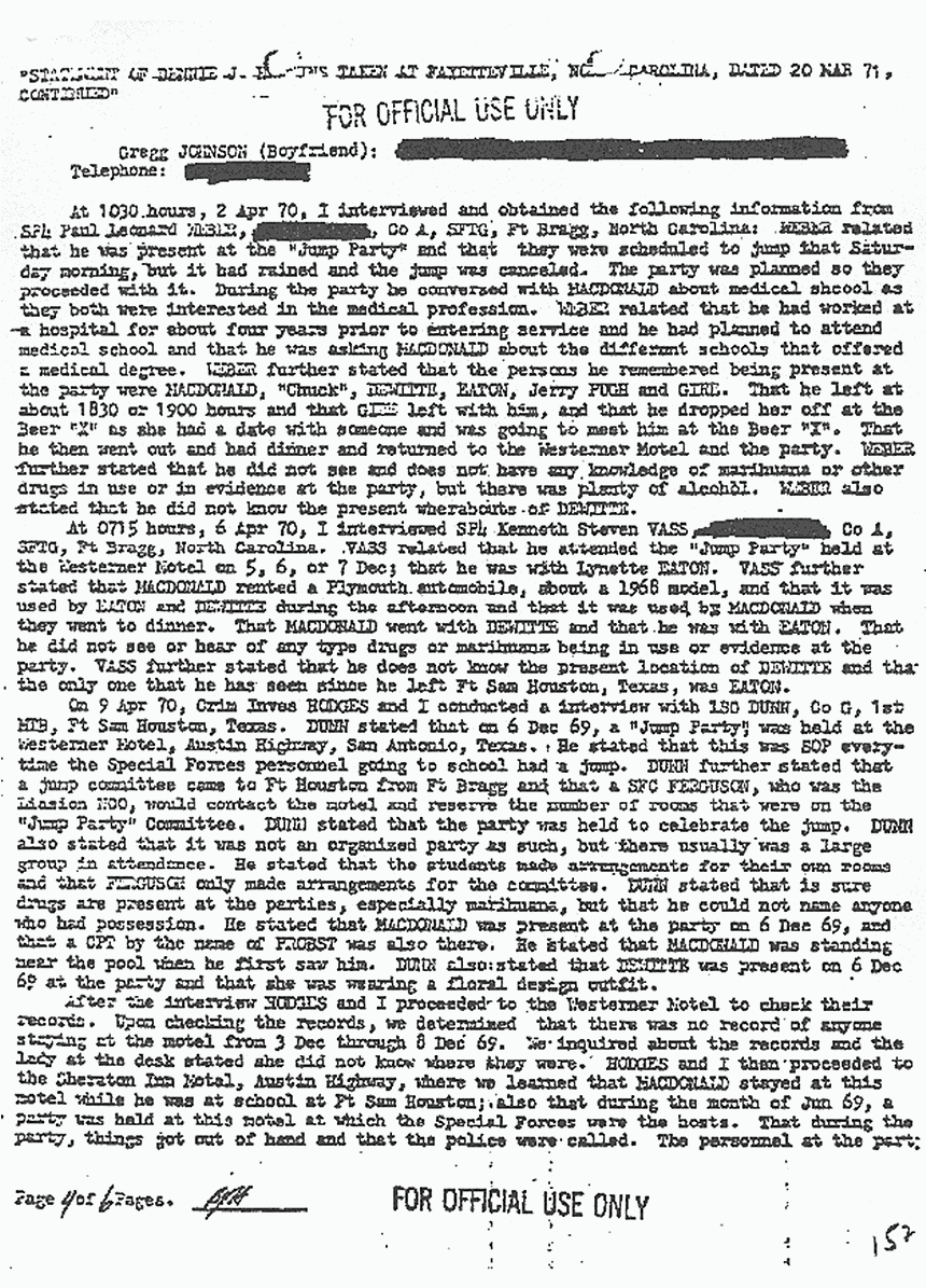 March 20, 1971: Statement of Bennie Hawkins re: Wounds, Ron Harrison, Kimberley MacDonald, and Dec. 6, 1969 Jump Party, p. 4 of 6