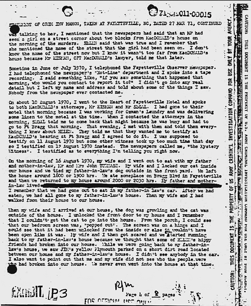 March 27, 1971: Statement of Richard Mahon re: interview of William Posey, p. 4 of 8