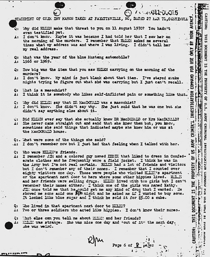 March 27, 1971: Statement of Richard Mahon re: interview of William Posey, p. 6 of 8