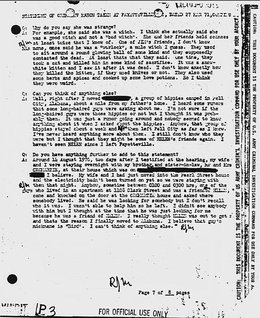 March 27, 1971: Statement of Richard Mahon re: interview of William Posey, p. 7 of 8