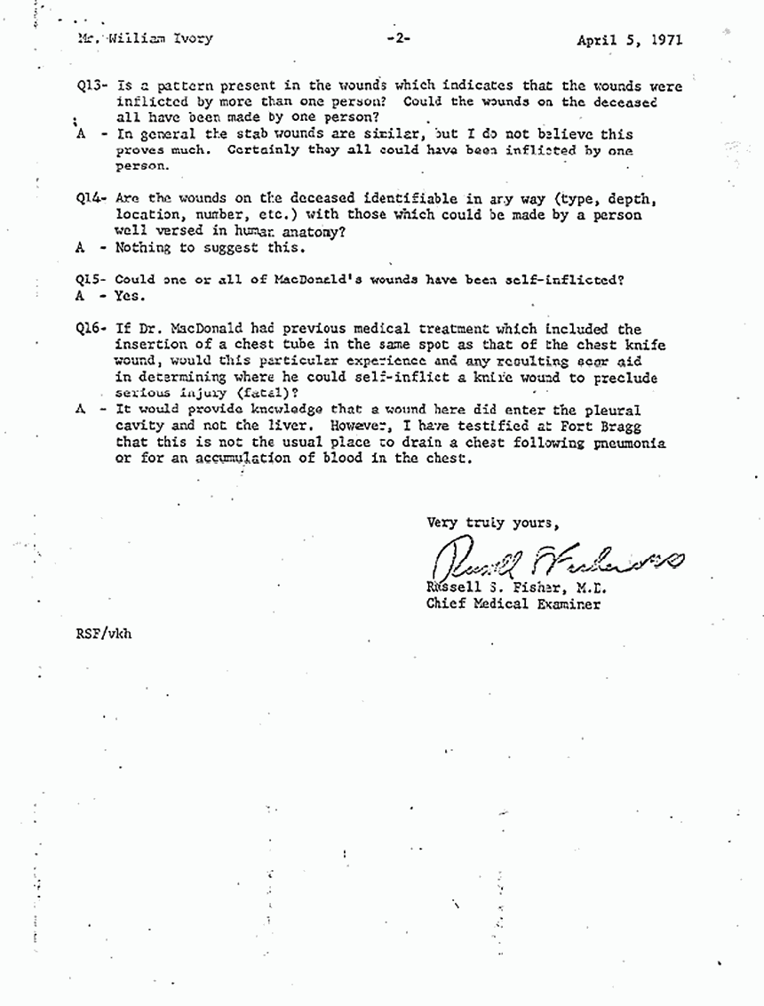 April 5, 1971: Letter from Dr. Russell Fisher to William Ivory re: clarifications, p. 5 of 5