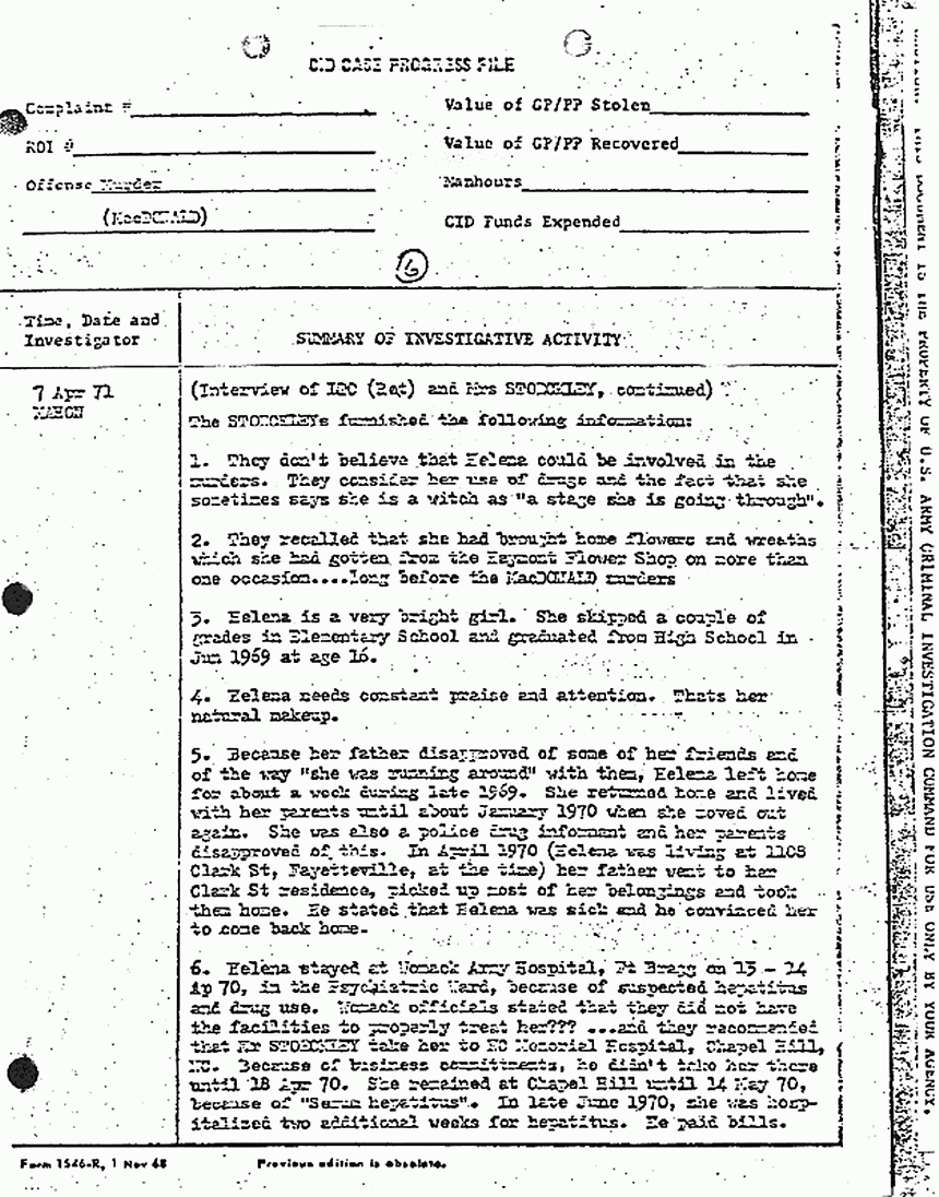 April 7, 1971: Case Progress File re: contacting Mr. and Mrs. Clarence Stoeckley, p. 2 of 4
