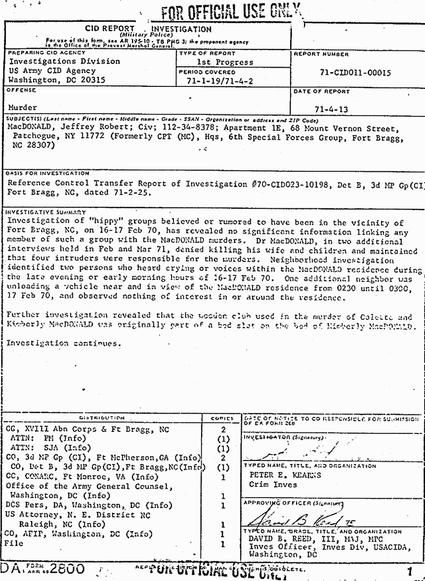 April 13, 1971: Case Progress File, p. 1 of 2