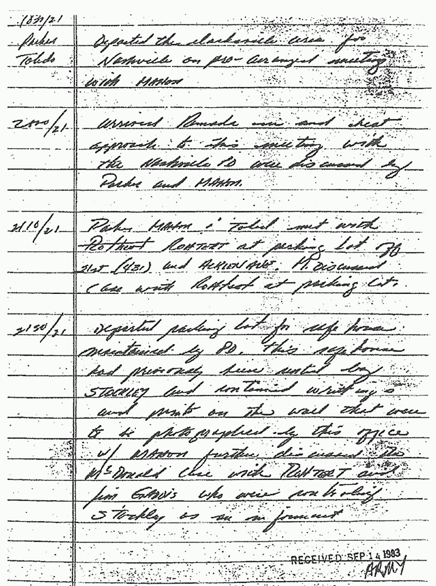 April 21, 1971: Notes re: photographs taken by Frank Toledo (CID) of prints found at 1910 Portland Ave., Nashville, TN (Helena Stoeckley's apartment), p. 1 of 7