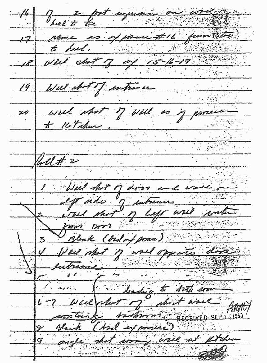 April 21, 1971: Notes re: photographs taken by Frank Toledo (CID) of prints found at 1910 Portland Ave., Nashville, TN (Helena Stoeckley's apartment), p. 3 of 7