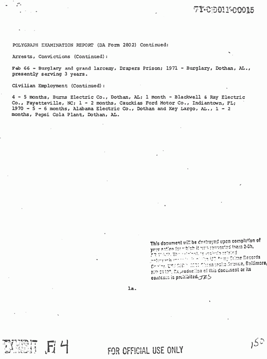 June 1971: Documents re: June 12, 1971 polygraph examination of Bruce Fowler, p. 2 of 7