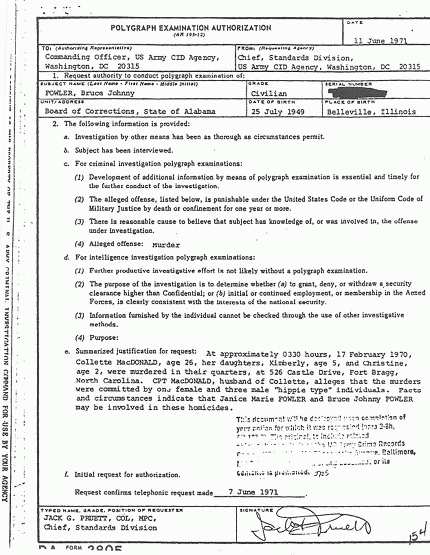 June 1971: Documents re: June 12, 1971 polygraph examination of Bruce Fowler, p. 6 of 7
