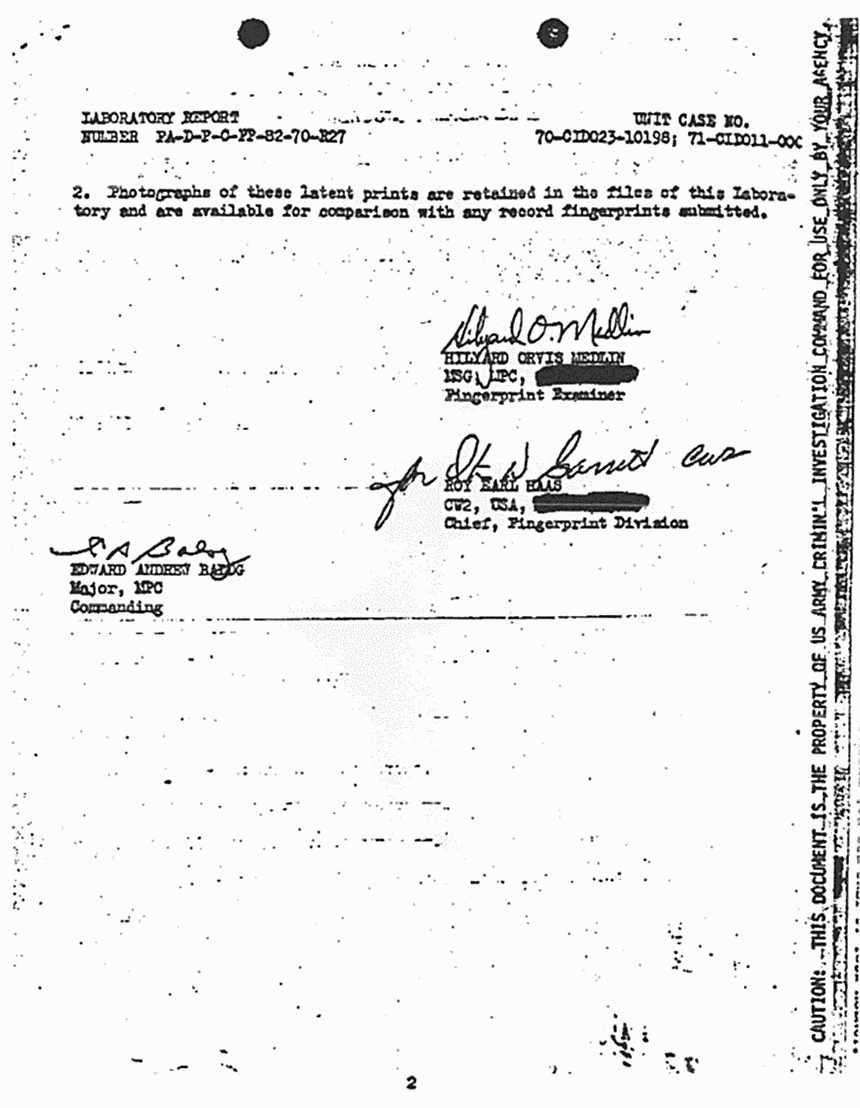 June 1971: USACIL Report FA-D-P-C-FP-82-70-R27, p. 2 of 2