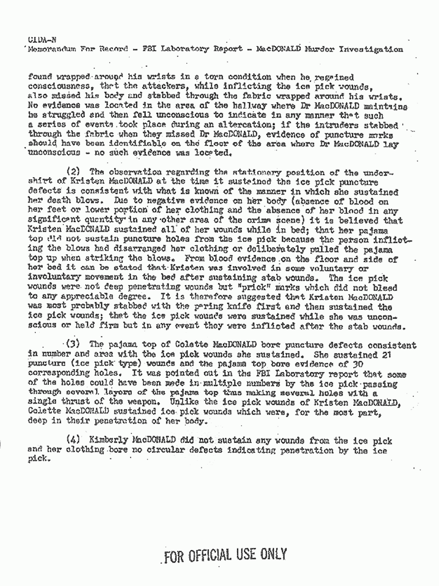 August 18, 1971: Letter from Peter Kearns to USACIDA Chief, Investigations Division re: Clothing of Colette, Kimberley, Kristen and Jeffrey MacDonald , p. 2 of 6