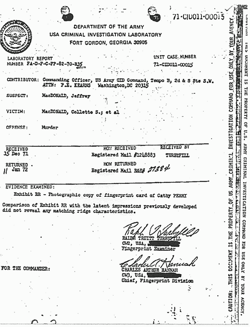 January 11, 1972: USACIL Report FA-D-P-C-FP-82-70-R35