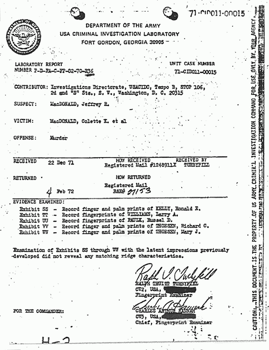 February 4, 1972: USACIL Report P-D-FA-C-FP-82-70-R36