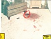 Bloodstains from Colette MacDonald in east bedroom.  Circled is the large blood clot where CID agent Bill Ivory found a thread later determined to have come from Jeffrey MacDonald's pajama top.