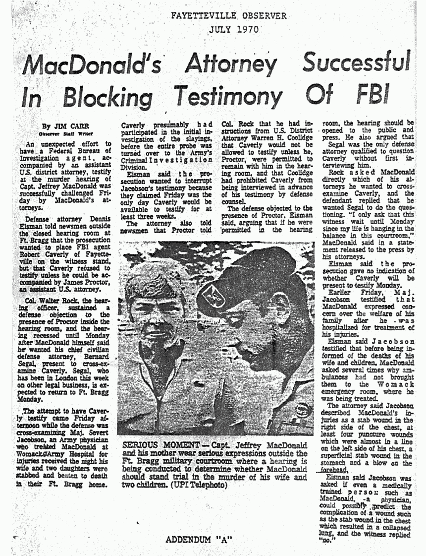 July 1970: Faynetteville Observer newspaper article
