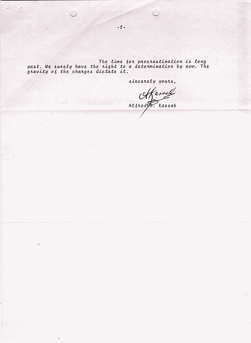 June 30, 1974: Letter from Alfred Kassab to U.S. District Court Judge Algernon Butler, p. 2 of 2