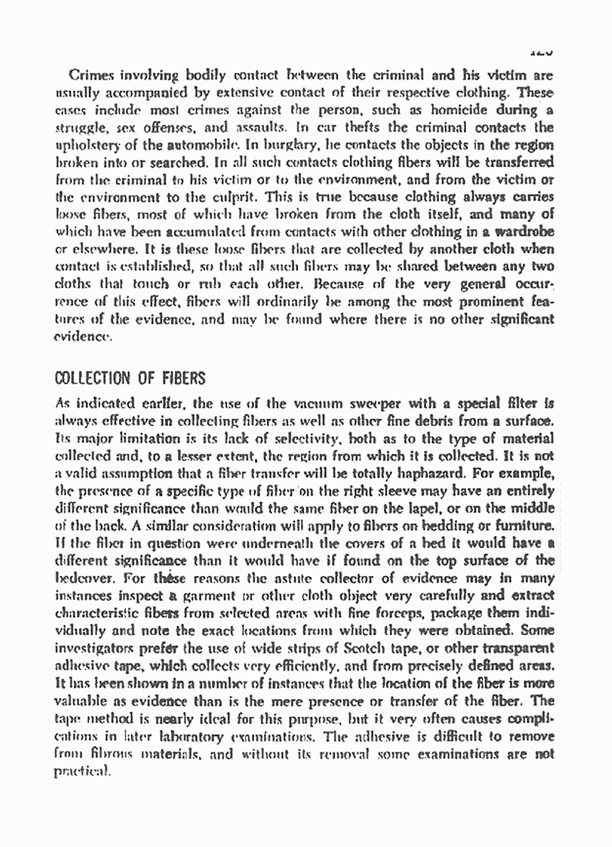 Excerpt from Crime Invesigation (Fibers), by Paul Kirk, edited by John Thornton; published by John Wiley & Sons Inc; Second Edition (June 1974), p. 3 of 6